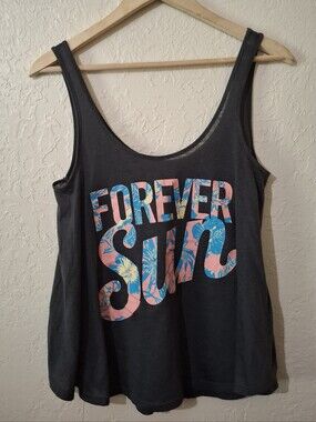 American Eagle Outfitters Black Tank Top with Pink & Blue Floral Print